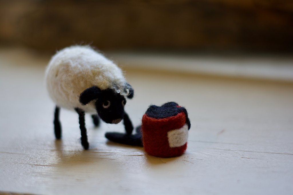 A photo of a felt sheep